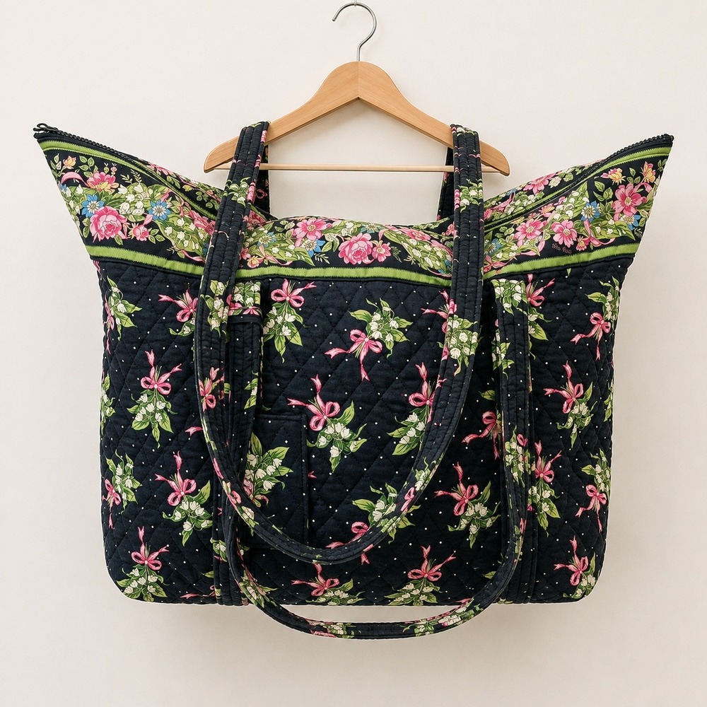 Vera Bradley Coquette Cottagecore Quilted Tote Bag Large Floral Bows Vintage
